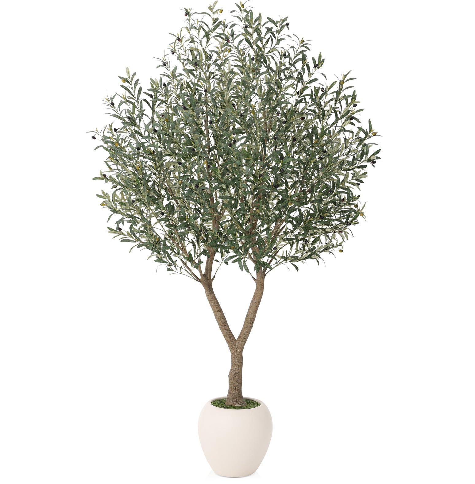 Olive Trees Artificial Indoor 8Ft Large Faux Plants Tall Fake Tree with 15in White Round Planter Full Lush