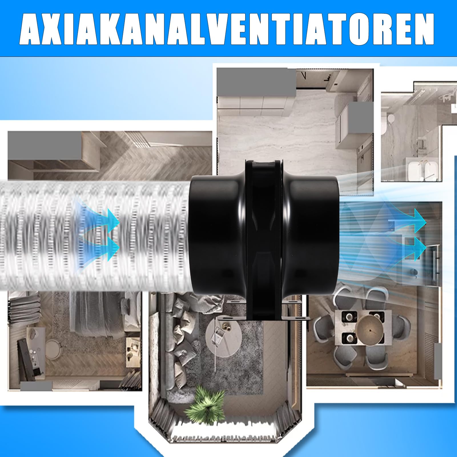 Joycabin Wentylator rurowy 100 mm, z regulatorem prędkości, odporny na wysokie temperatury, cichy wentylator do kuchni, WC, szklarni, garażu, cyrkulacji powietrza