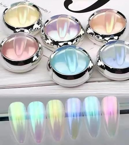6 colores Nail Art Glitter Nail Art Aurora Powder Magic Mirror Powder Ilusion Mermaid Shell Powder Nail Art Decor Mirror Effect Free 4 Esponja Stick