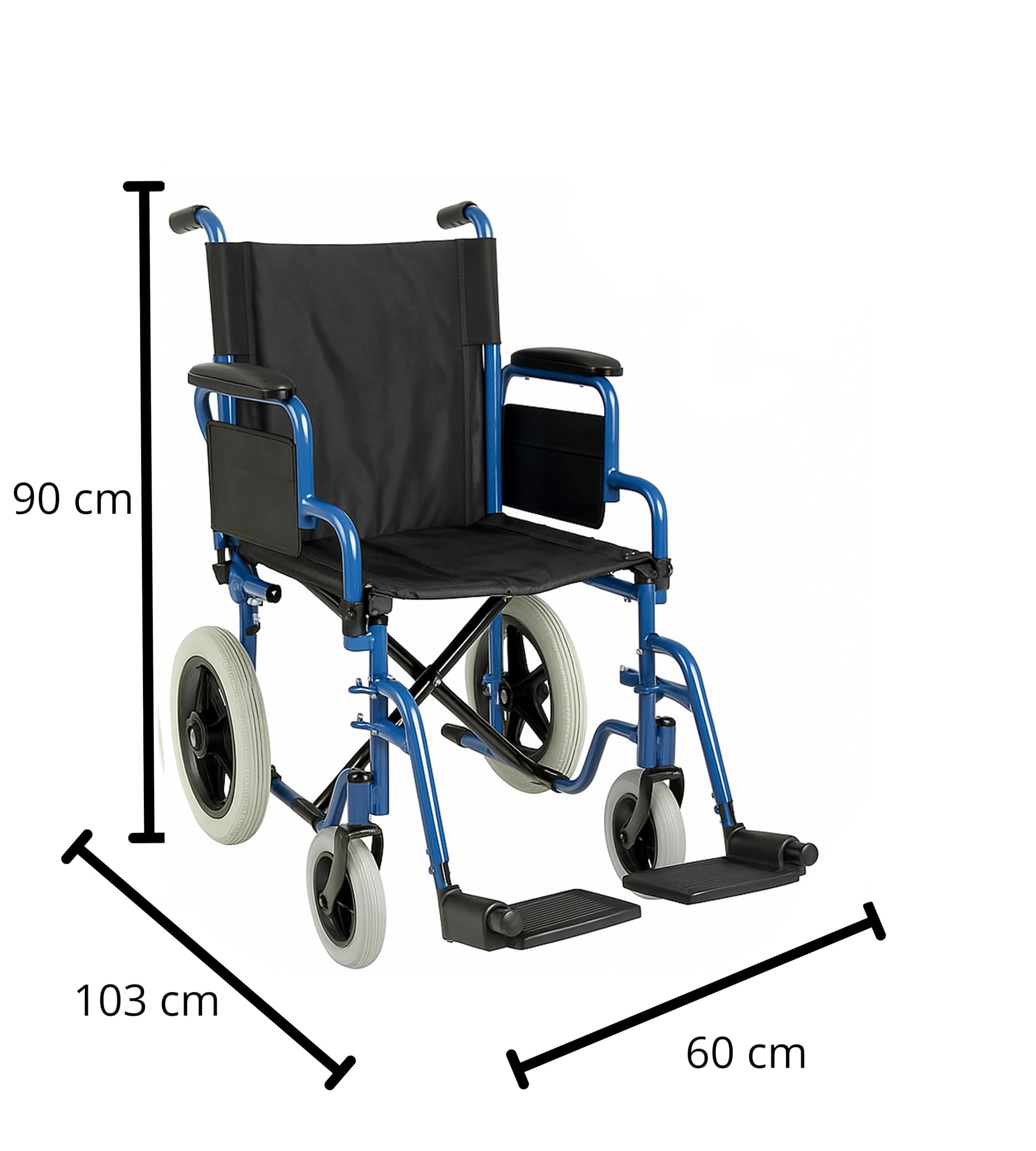 App Life Sedia a Rotelle Pieghevole Leggera Transito per Disabili ed Anziani, Dispositivo Medico di Classe I con Braccioli, Pedane ribaltabili ed Estraibili Blu