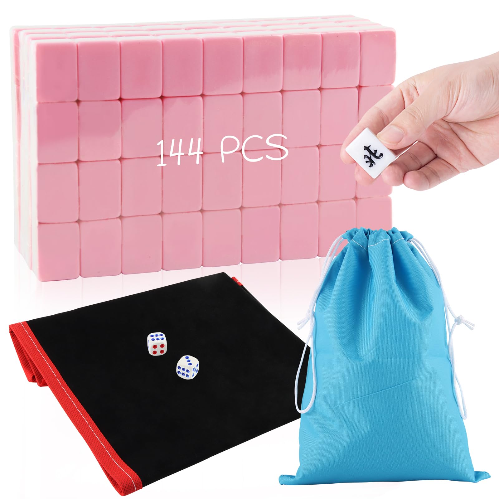 dellyy Mini zestaw Mahjong, 144 szt., chiński mini mahjong, zestaw mahjong, gra w dwa, z matą stołową i torbą do przechowywania, do podróży, na kemping
