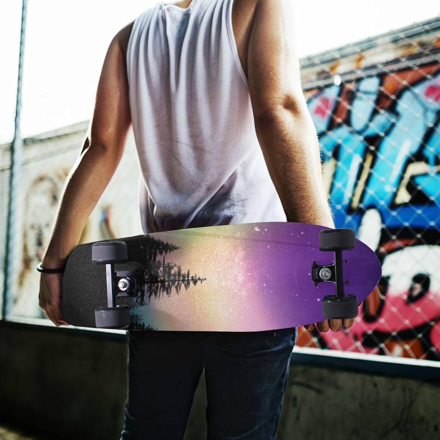 STAYTOP Aurora Over Forest Skateboard Grip Tape Sheet,Non Slip Waterproof Sandpaper Scooter Grip Tape Longboard Griptape 44×10inch