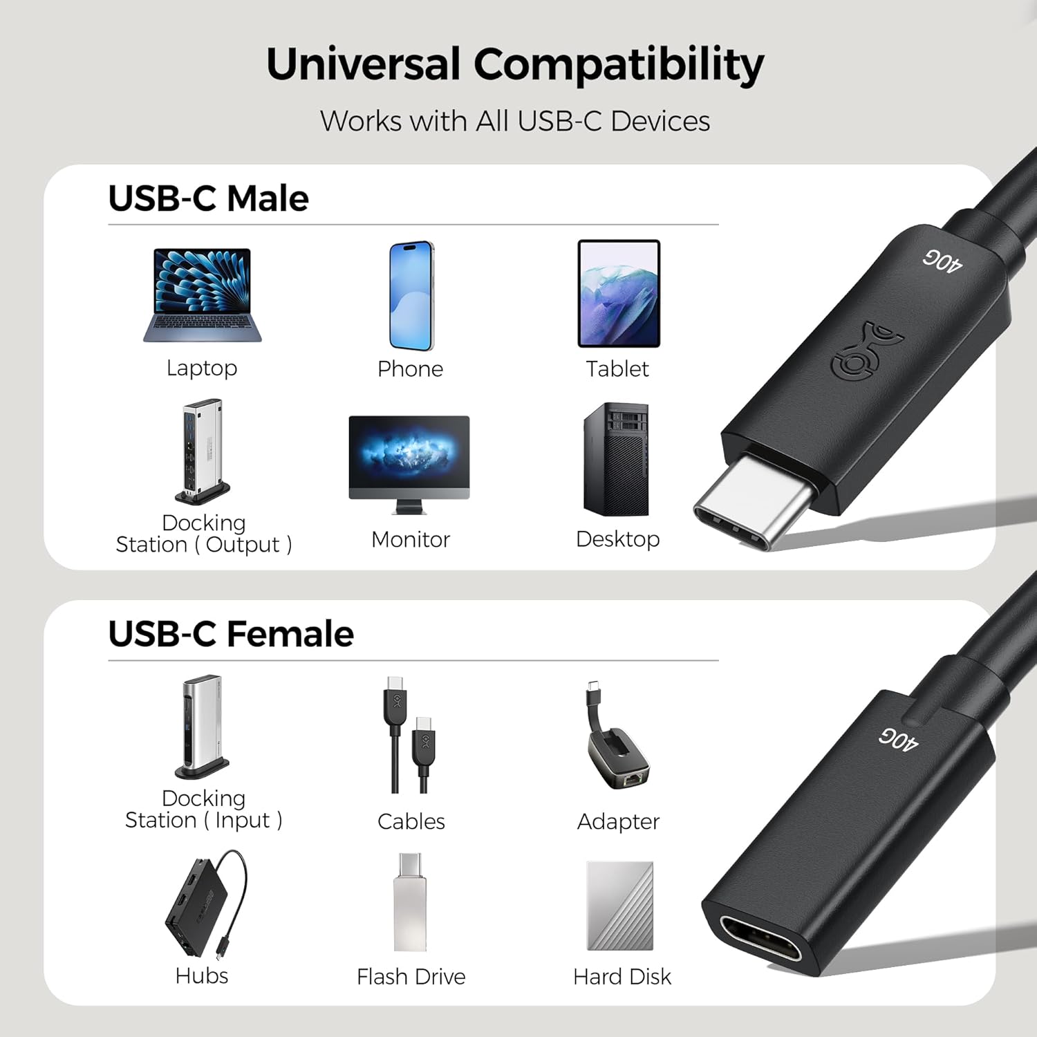 Cable Matters 40Gbps USB 4 Extension Cable - 3.3ft / 1m, True Reversible Design, Supports [8K Video, 240W Charging, 40Gbps Data Transfer] USB C Extender/Type C Extension Cord Male to Female - Image 6