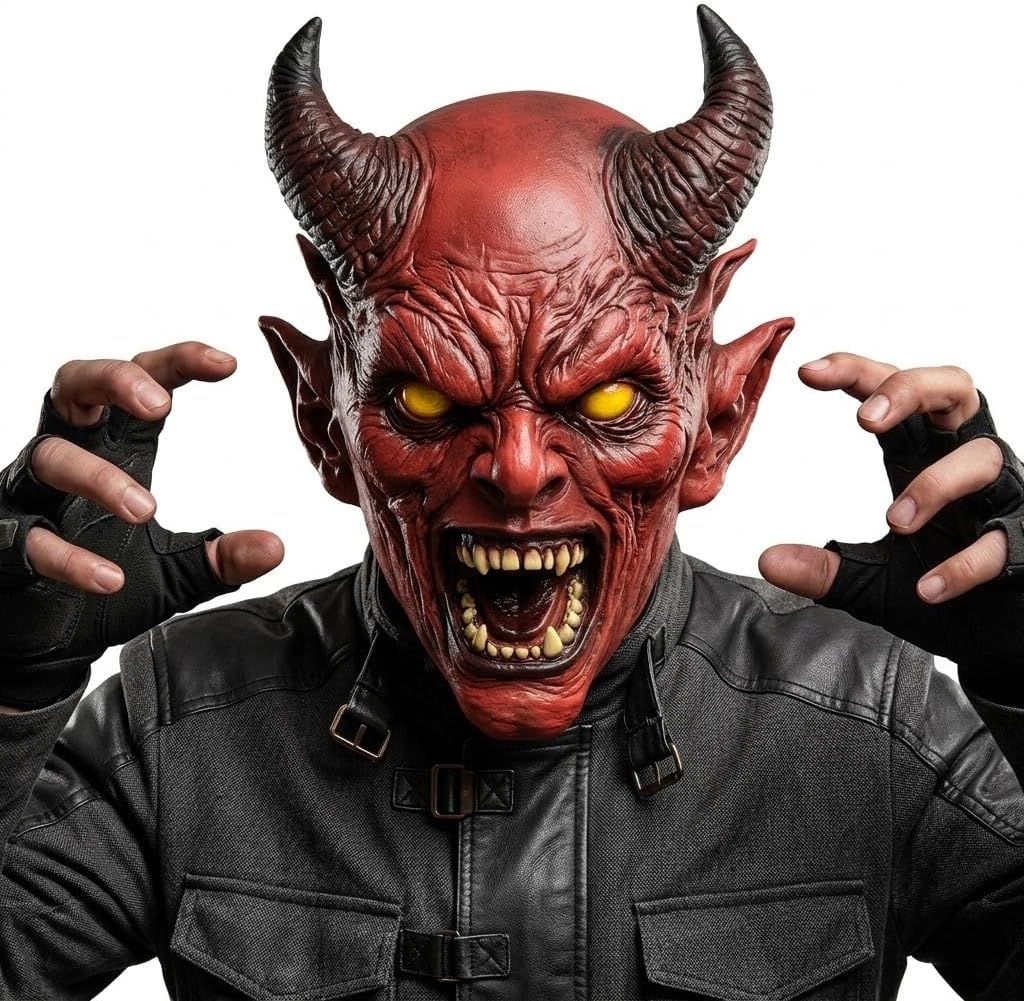 Realistic Devil Mask Latex Horned Demon Headgear for Halloween Costume Party Scary Evil Creature Cosplay Props for Adults