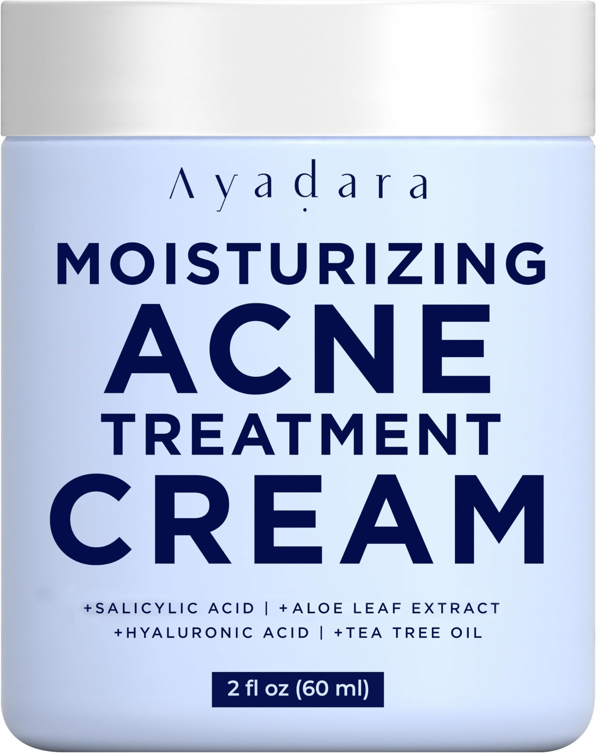 Moisturizing Acne Cream, Salicylic Acid Face Moisturizer for Oily & Acne-Prone Skin, Helps with Pimples, Blackheads, Whiteheads, Hormonal & Cystic Acne, for Men and Women, 90-Day Supply by Ayadara