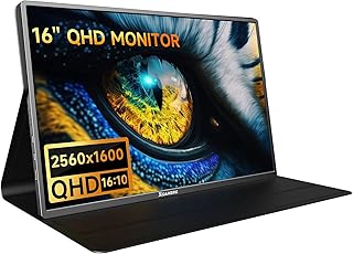 16'' Portable Monitor QHD (2560x1600) 2.5K Computer Gaming Monitor IPS External Screen,120Hz Ultra Thin HDR PC Monitor for Laptop Mac Phone Tablet PS4 Xbox Switch,Dual Speakers Type-C HDMI