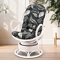 Wickerix Java Swivel Rocking Rattan Wicker Lounge Chair, Handmade White with Black Leaf Cushion - Eco-Friendly Comfort