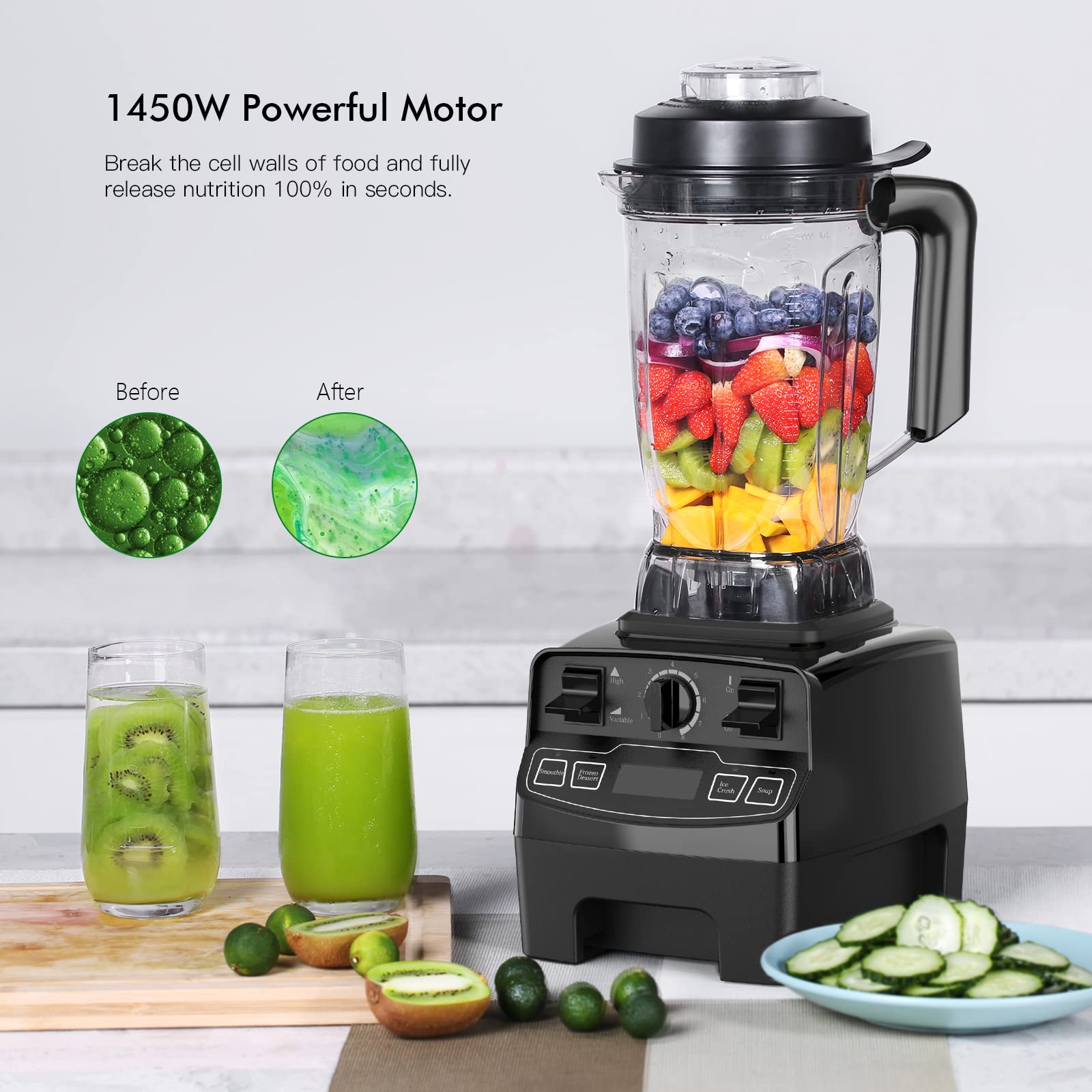 Blender Smoothie Maker, 1450W Blenders with 8 Speed Control, 2L