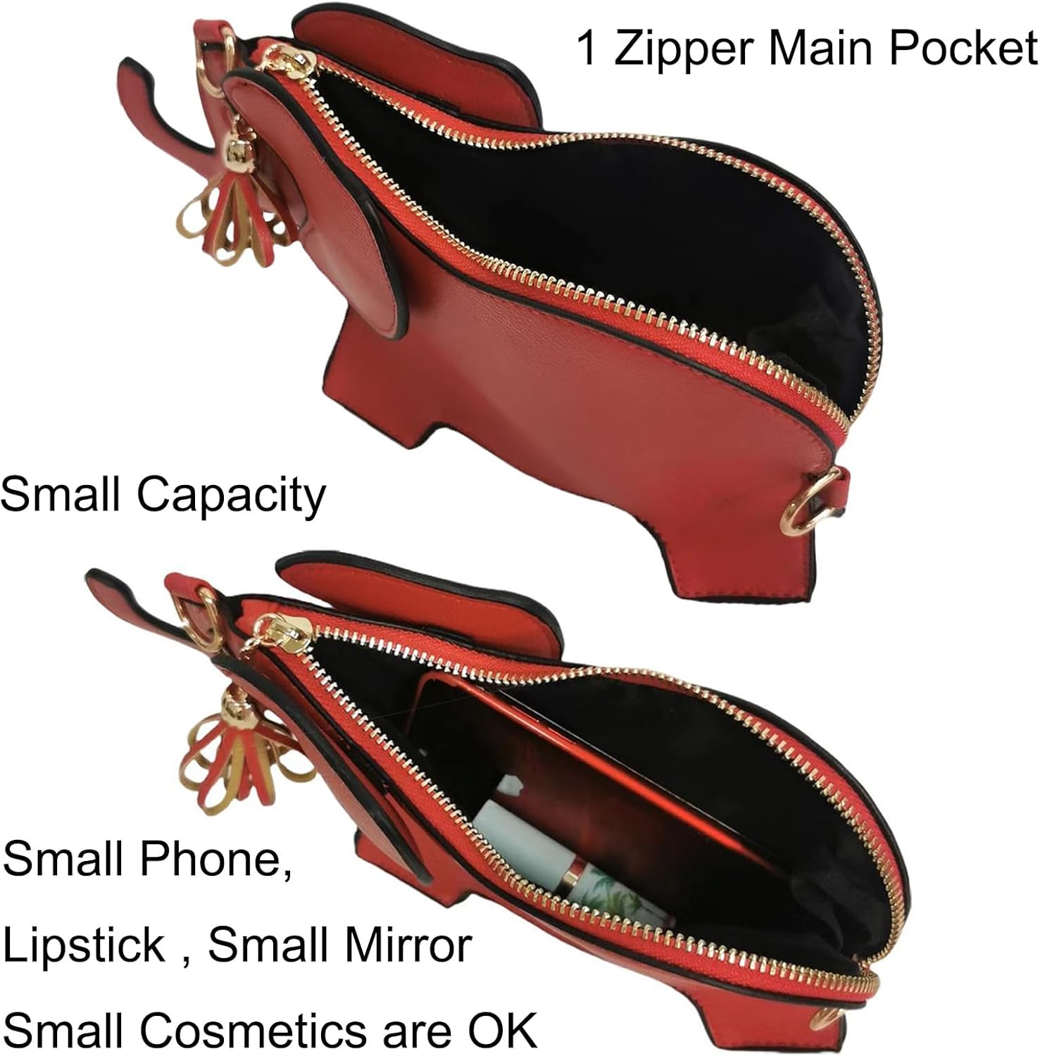 Women PU Leather Unique Novelty Elephant Shape Wrist Clutch Purse Handbag Crossbody Shoulder Bag for Girls