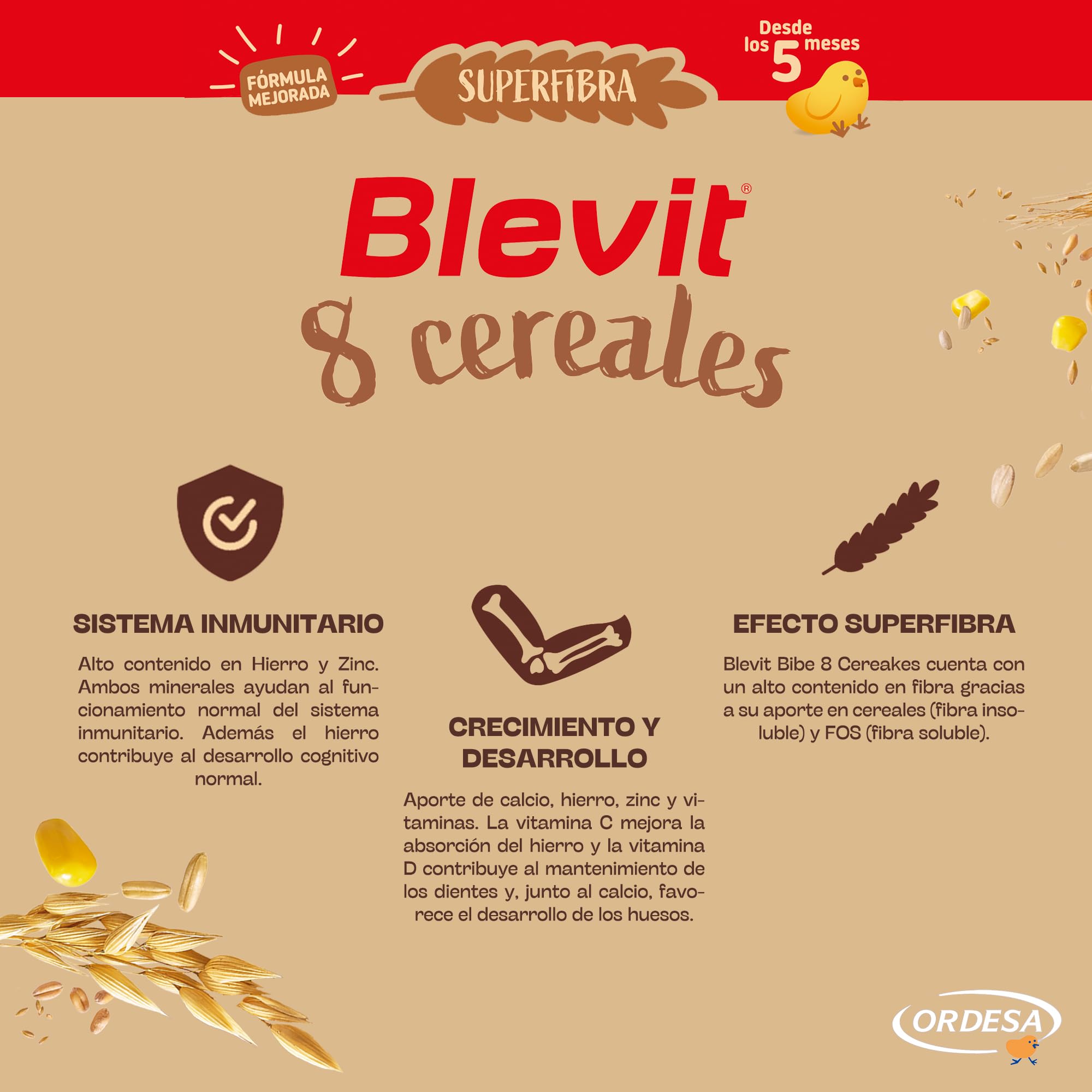 Blevit Superfibra 8 Cereales 500g Papilla para Bebé 5 Meses con Vitaminas, Minerales y Fibra