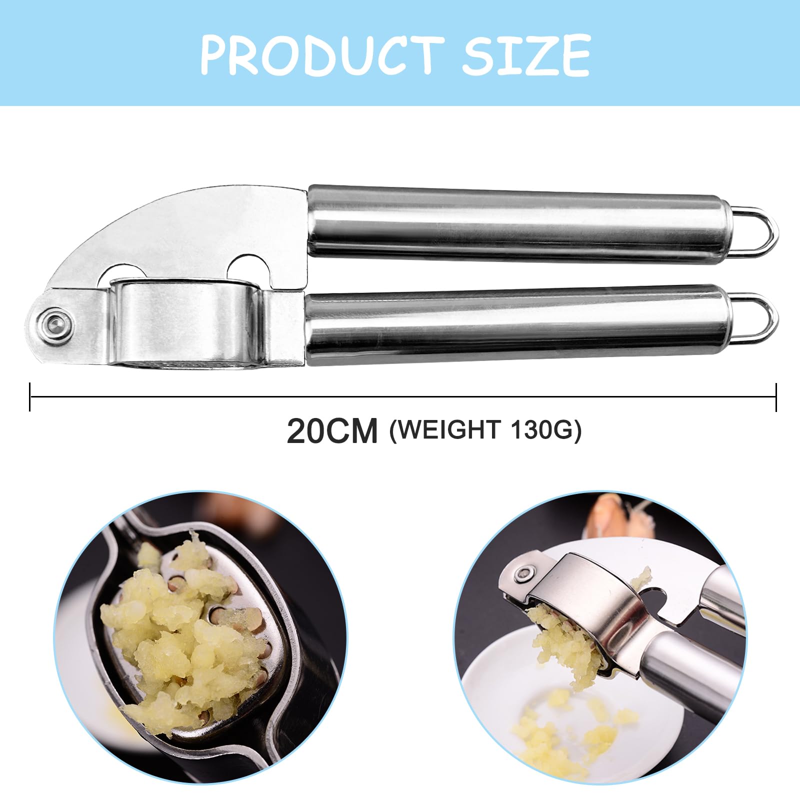Nutabevr Prensa de ajos de cocina, picadora de ajo Acero Inoxidable,Prensa de ajo resistente y no oxidada, con pelador de silicona y cepillo de limpieza, fácil de limpiar y lavar el lavavajillas.