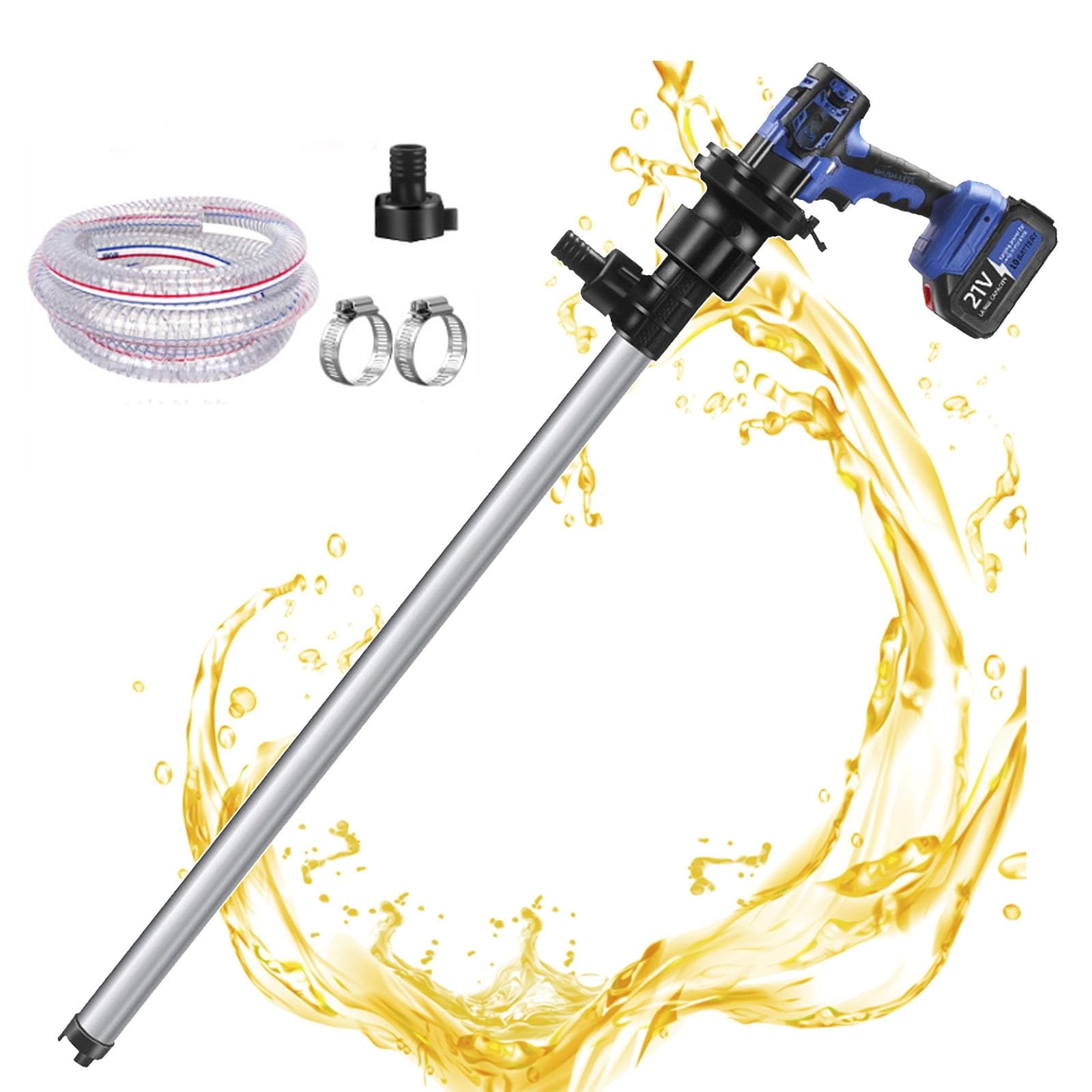 Eoweiot Cordless Electric Drum Pump, Portable Fuel Transfer Pump,21V Battery Barrel Pump for Diesel & Non-Corrosive Liquids, with 4m Hose (Aluminum)