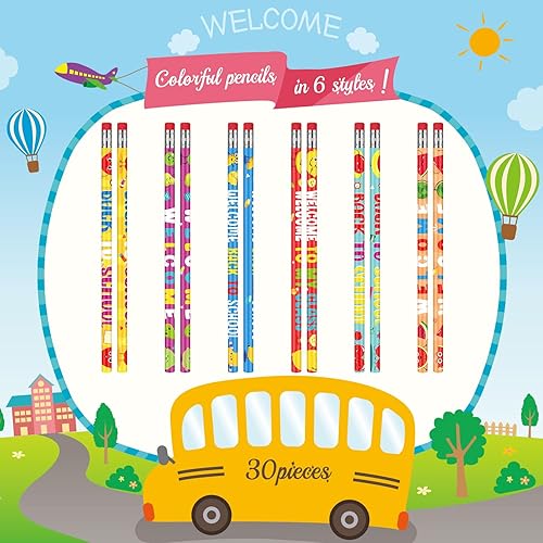 Miniatura 4 de Seajan 30 lápices de bienvenida de regreso a la escuela, lápices escolares para el primer día, lápices de vacaciones, lápices HB perfumados de