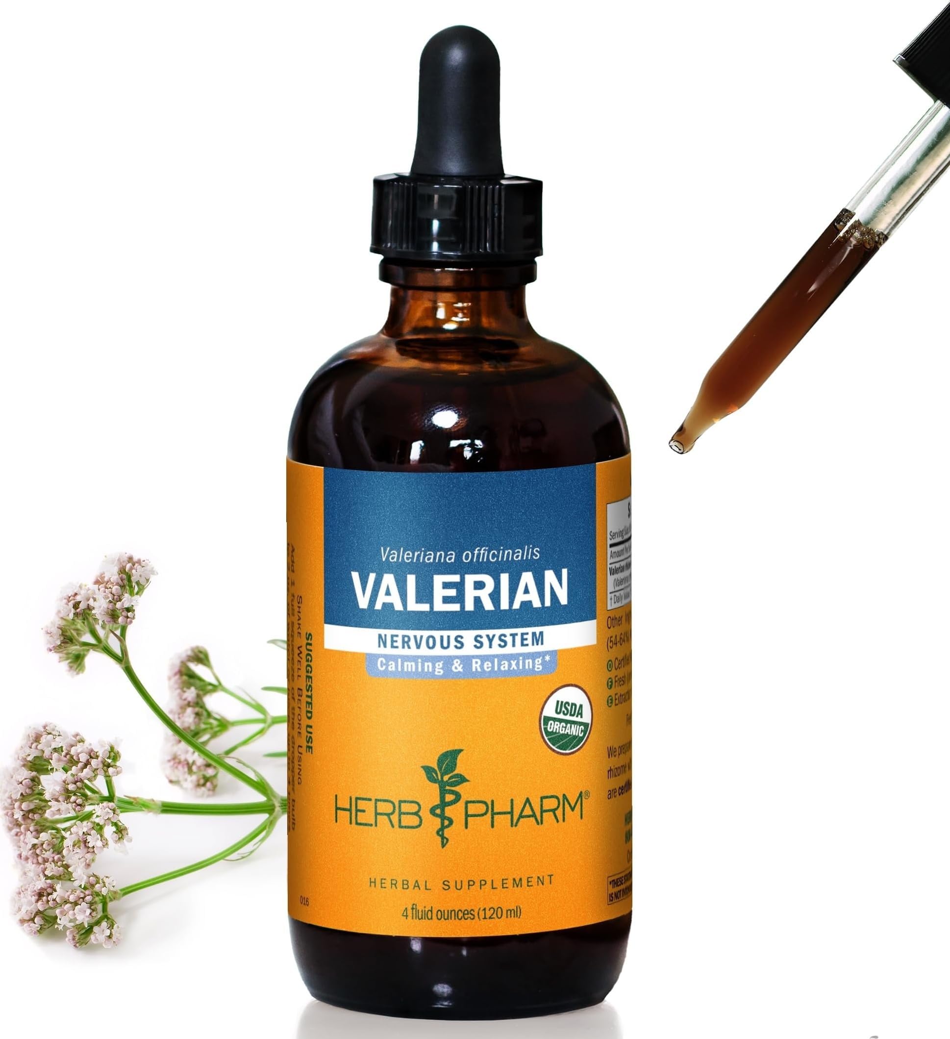 Herb Pharm Valerian Liquid Extract: Organic Calming Valerian for Sleep & Relaxation, Fast-Absorbing, Sugar-Free Liquid Herbal Supplement with Valerian Root & Rhizome, Up to ~12 Week Supply, 4 oz*