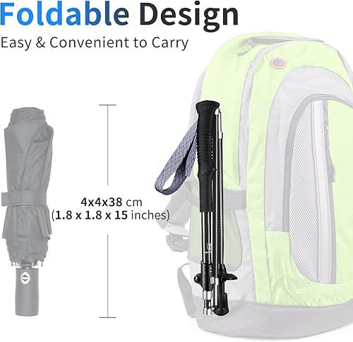 Miniatura 3 de Bastones de senderismo plegables de fibra de carbono real, bastones de senderismo ligeros para mochileros, bastones de senderismo plegables (2