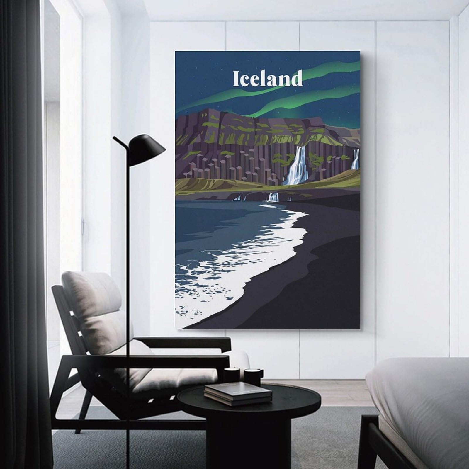 Junmoney Unframe-Style-6-1 Icelandic Landscape With Northern Lights Hanging Wall Art, 24X36inch(60X90cm), For Bedroom Decor, Cosy Corners Or Studios, An Easy Wall Refresh For Bedrooms