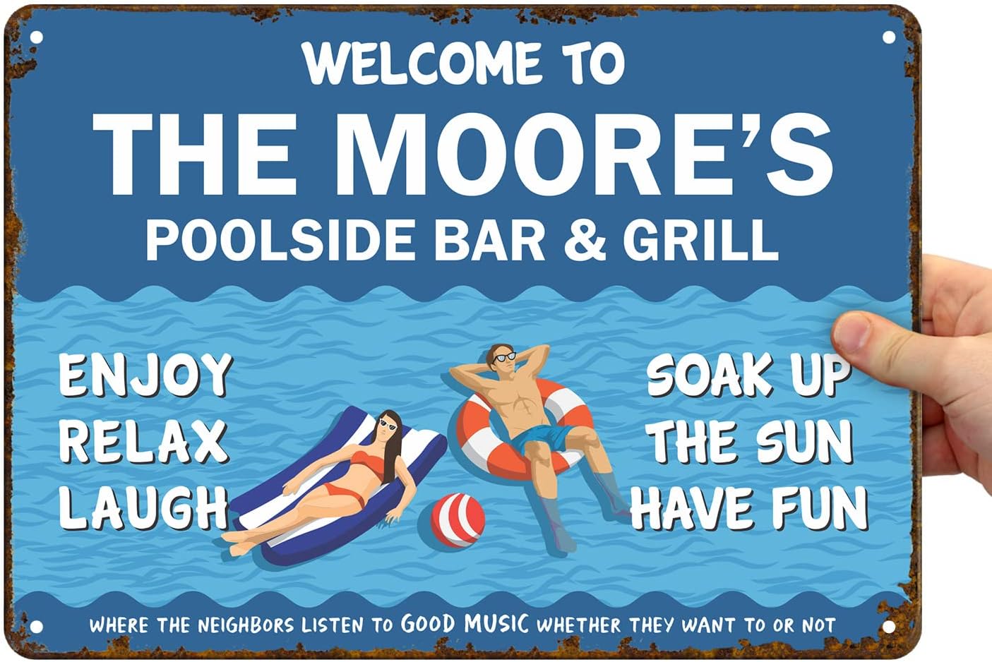 SmartSign Personalized Welcome To Poolside Bar & Grill Sign, 10 x 14 inch - Custom Metal Sign (Add Family Name), 40 mil Rustproof Aluminum with Clear Overcoat, Outdoor Pool Décor, Made in USA