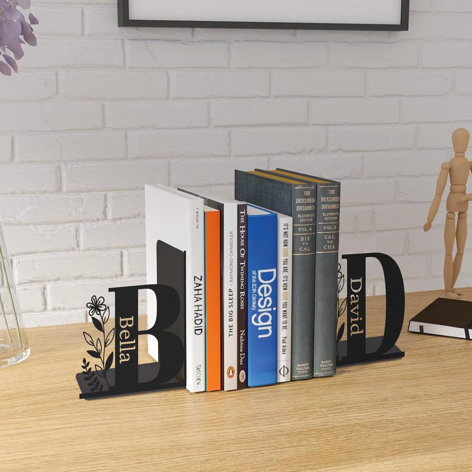 Personalized Name Metal Bookends for Shelves, Monogram Decorative Book Ends for Heavy Books, Non-Skid Stoppers, Unique Book Shelf Holder for Home Office Library School, Gifts for Readers Color01