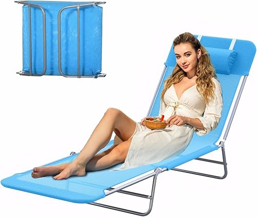 Miniatura 15 de Silla de bronceado resistente 3 en 1 con agujero para la cara Sillas de salón plegables ajustables de 5 posiciones Silla de playa portátil