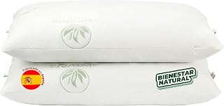 Aznar Pack 2 Almohadas Viscoelásticas Copos Aloe Vera Altura 15 Cm Firmeza Media Transpirable Antibacteriana Descanso Cervical Cómodo Funda Cremallera Tejido Suave Ergonómica Postura Natural 70 cm