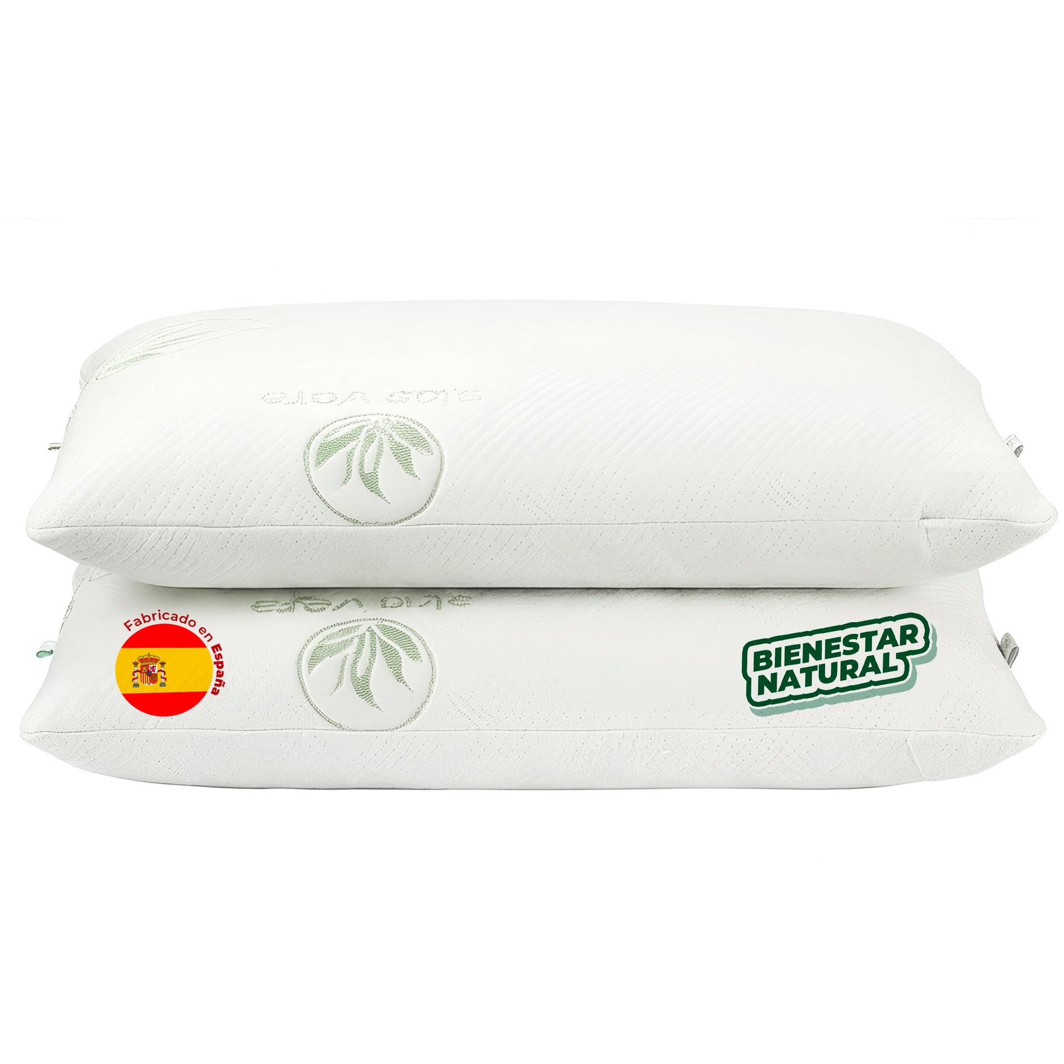 Aznar Pack 2 Almohadas Viscoelásticas Copos Aloe Vera Altura 15 Cm Firmeza Media Transpirable Antibacteriana Descanso Cervical Cómodo Funda Cremallera Tejido Suave Ergonómica Postura Natural 90 cm