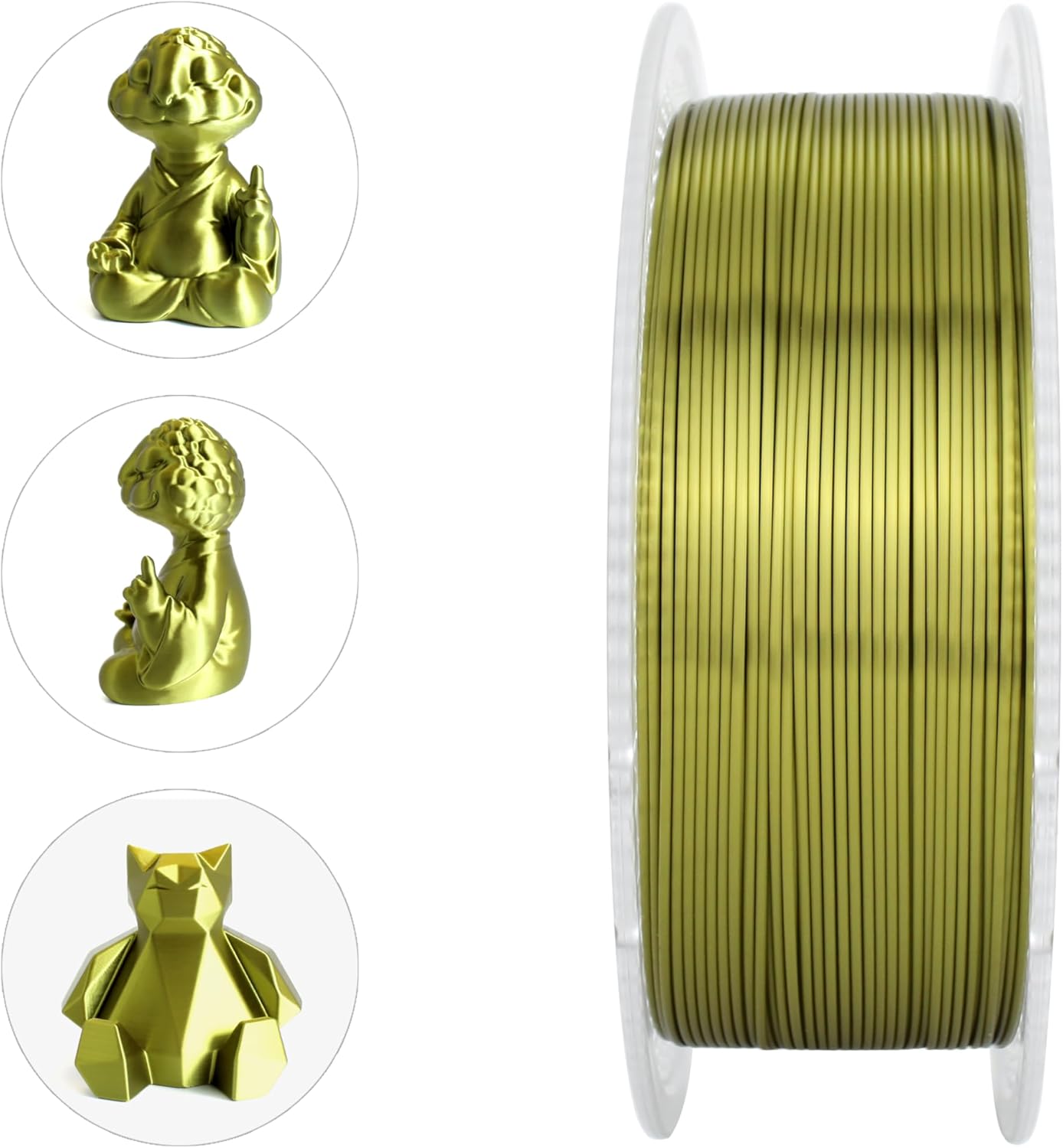 PLA Silk Filament 1.75mm Clog-Free Shiny 3D Printer Filament, 1KG Spool (2.2lbs), Dimensional Accuracy +/- 0.02mm (Silk Greenish Gold-1KG) - Image 4