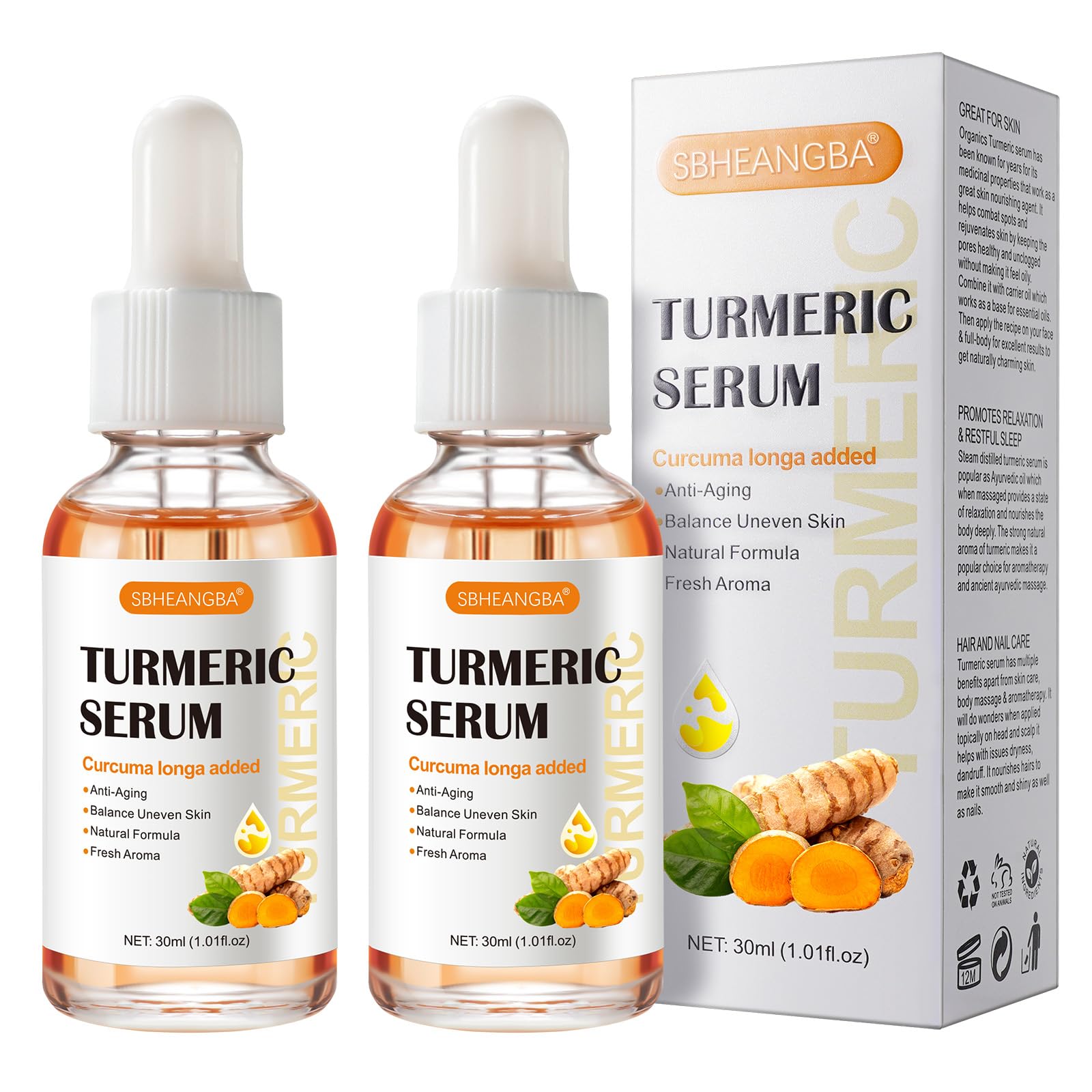 Turmeric Serum for Dark Spots，2 PCS Face Serum Turmeric Dark Spot Corrector Serum for Face, Moisturizing Massage Essence Reduces Hyper pigmentation