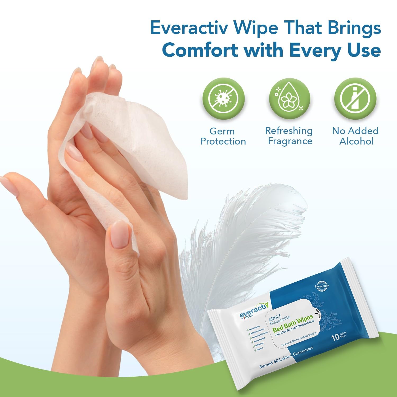 Everactiv Soft Body Cleansing Wet Bed Bath Wipes | Nourishing and Moisturizing | Extra Large | Body Sponging (Pack of 1) - Image 4 thumbnail