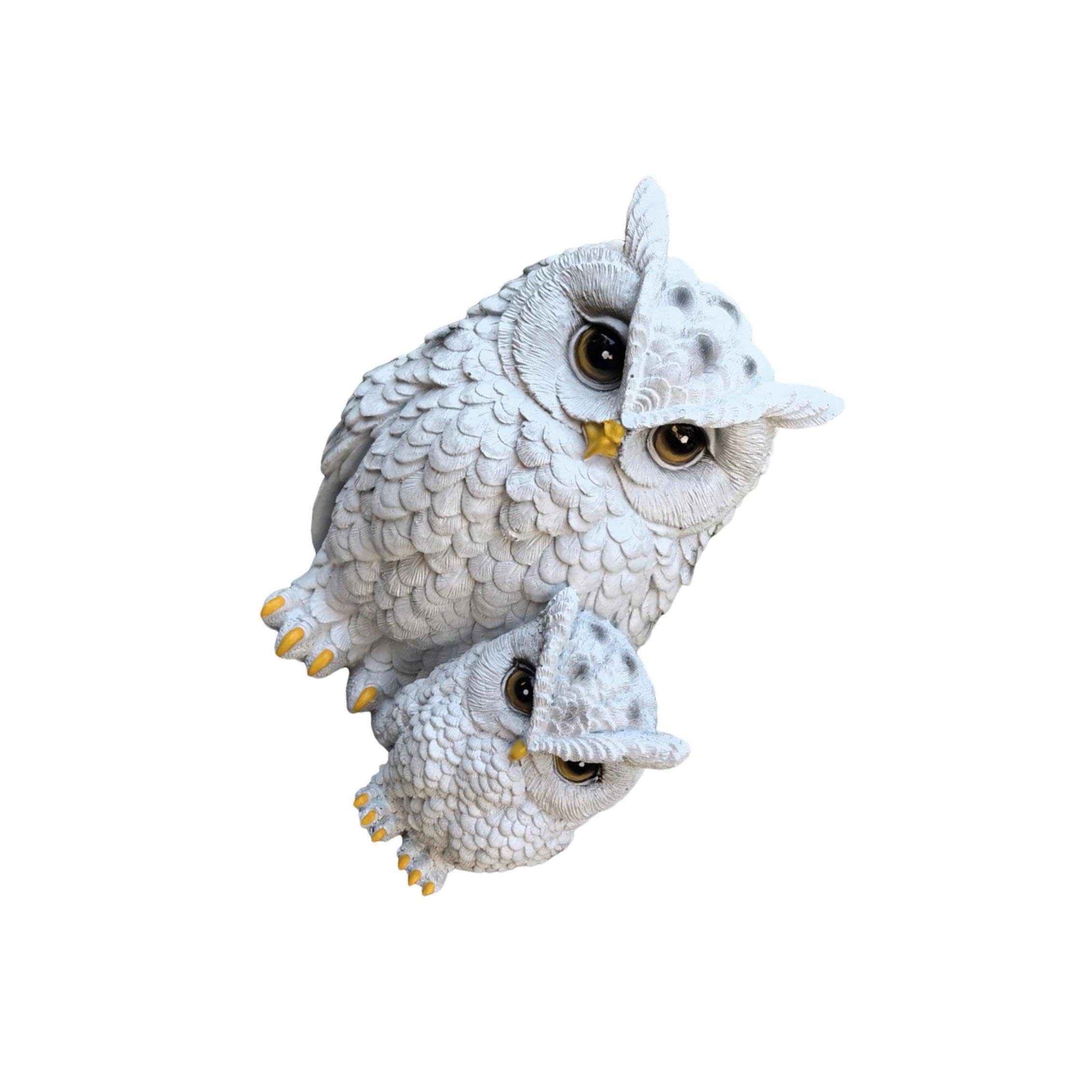 Quxvuis White Owl Statue Mom And Child Lifelike Resin Figurine For Porch Backyard Bed Realistic Animal Craft Decor Bedroom Animal Bird Sculptures Lifelike Scare, 18X13.5cmx20.5cm