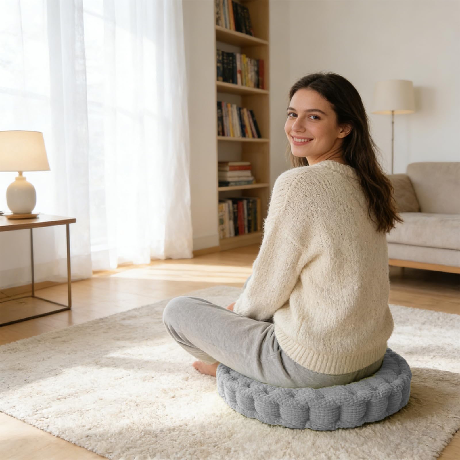 Cuscino per sedia rotondo, set di 2 cuscini per pavimento, 40 x 40 cm, cuscino per sedia in cotone, imbottito, cuscino per yoga, letto per animali domestici, cuscino per interni ed esterni, set di