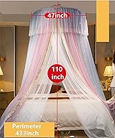 Vista 3 de VETHIN - Dosel de cama de princesa para niñas, cortina de dosel de cama de doble capa con malla transparente, mosquitero de princesa con encaje