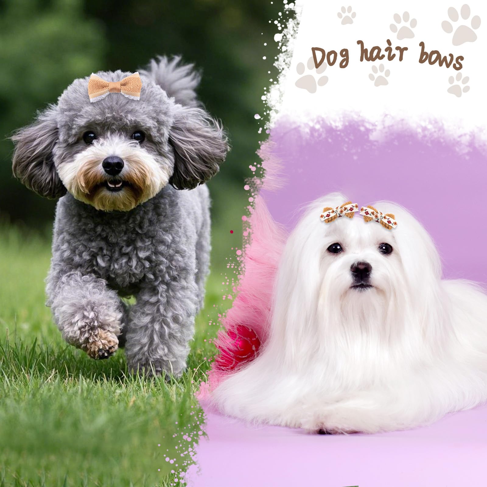 BOXOB 20pcs Nœuds pour Poils de Chien, Nœuds Marron pour Chien de Petite Taille Nœuds Mignons pour Chiens Nœuds pour Chiots à Fleurs Élastiques pour Poils de Chien Nœuds pour Poils de Chiot