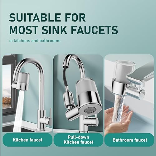 Miniatura 4 de ATQ Filtro de agua para grifo de fregadero con 3 filtros de repuesto que reduce el cloro, plomo, rotación de 720, 2 modos, filtro de grifo para