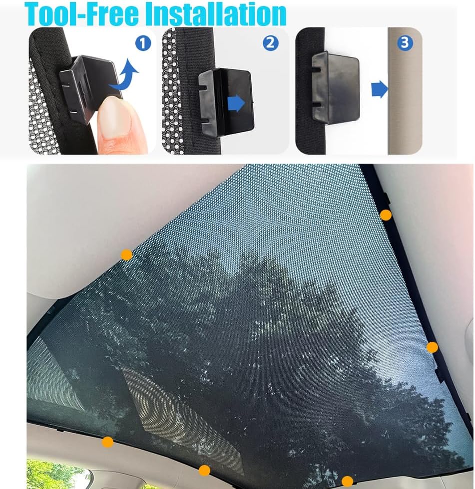 Breathable Mesh Sunshade for Tesla Model Y Juniper/Launch, Thin Lightweight Glass Roof Sunshade, UV Blocking & Ventilation, Easy Clip Install, Foldable with Storage Bag