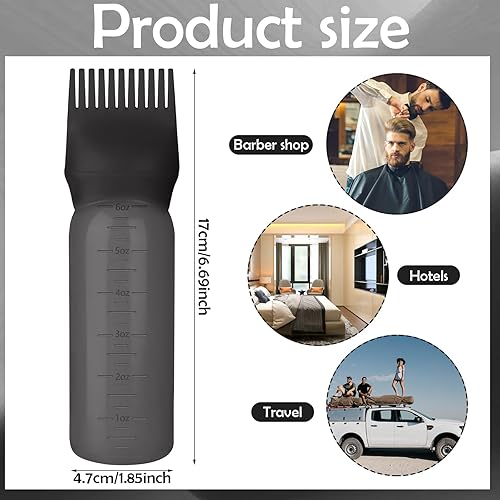 Miniatura 2 de Bunrod Aplicador de botella de peine de raíz, 6 onzas, aplicador de aceite para teñir el cabello aplicador de engrasado con escala graduada (negro)