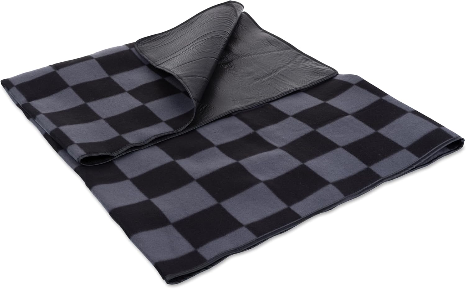 Picnic TIME Outdoor Picnic Blanket Tote, 59"x51" Foldable Beach & Camping Blanket with Soft Fleece, Water-Resistant Bottom, Adjustable Strap & Zippered Pocket (Black Checkers)