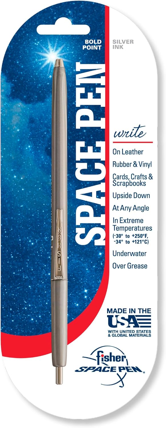 Fisher Space Pen Silver Ink Space Pen, Pressurized Ballpoint Pen, Writes Upside Down And In Extreme Temperatures, Silver Metallic Ink, Bold Point, Made In The USA, 2 Pack