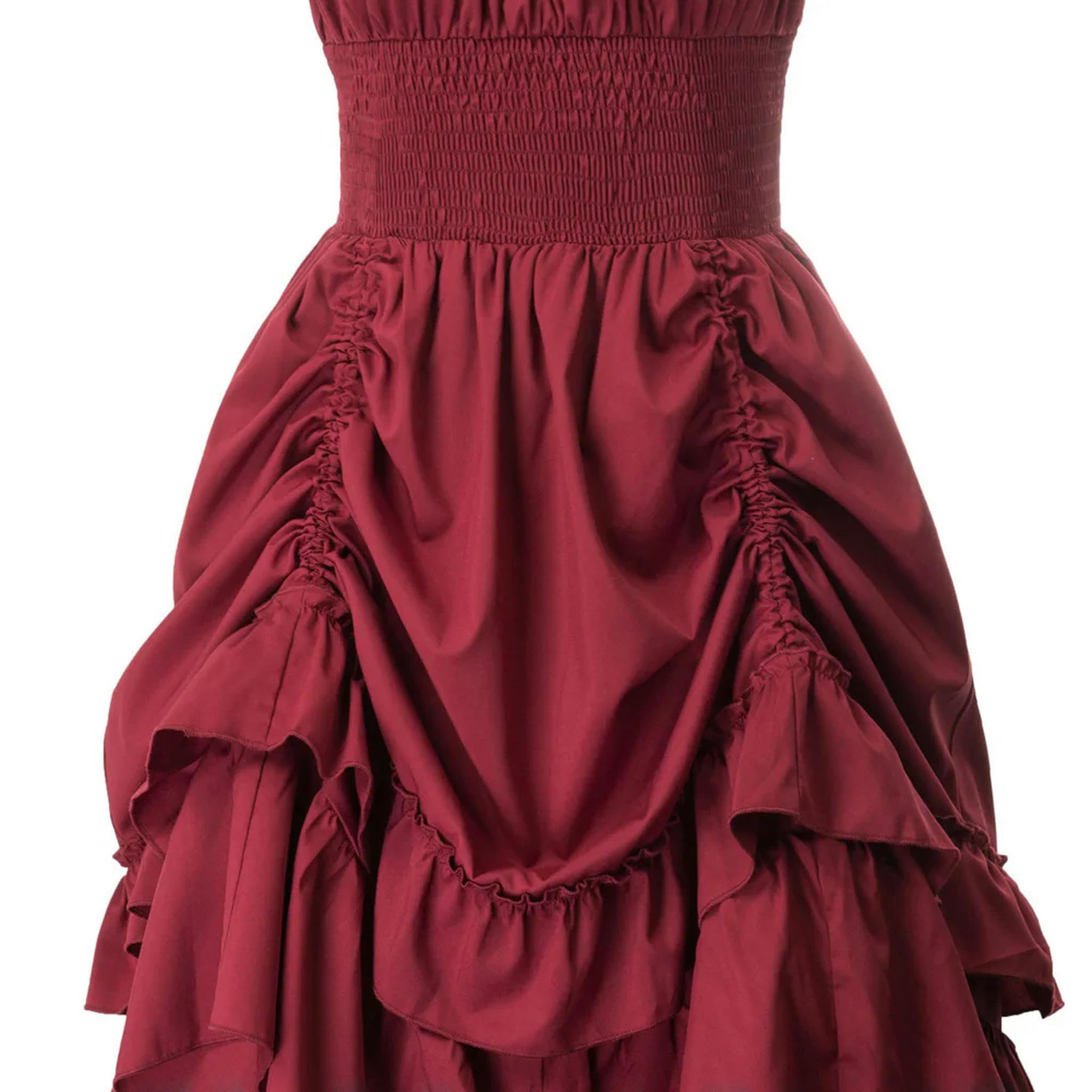 Damenkleid, Gerafftes Kleid, quadratischer Ausschnitt, gesmokte Taille, Kleider, Gothic-Steampunk-Rock, asymmetrisch, hoch – Pink-XL