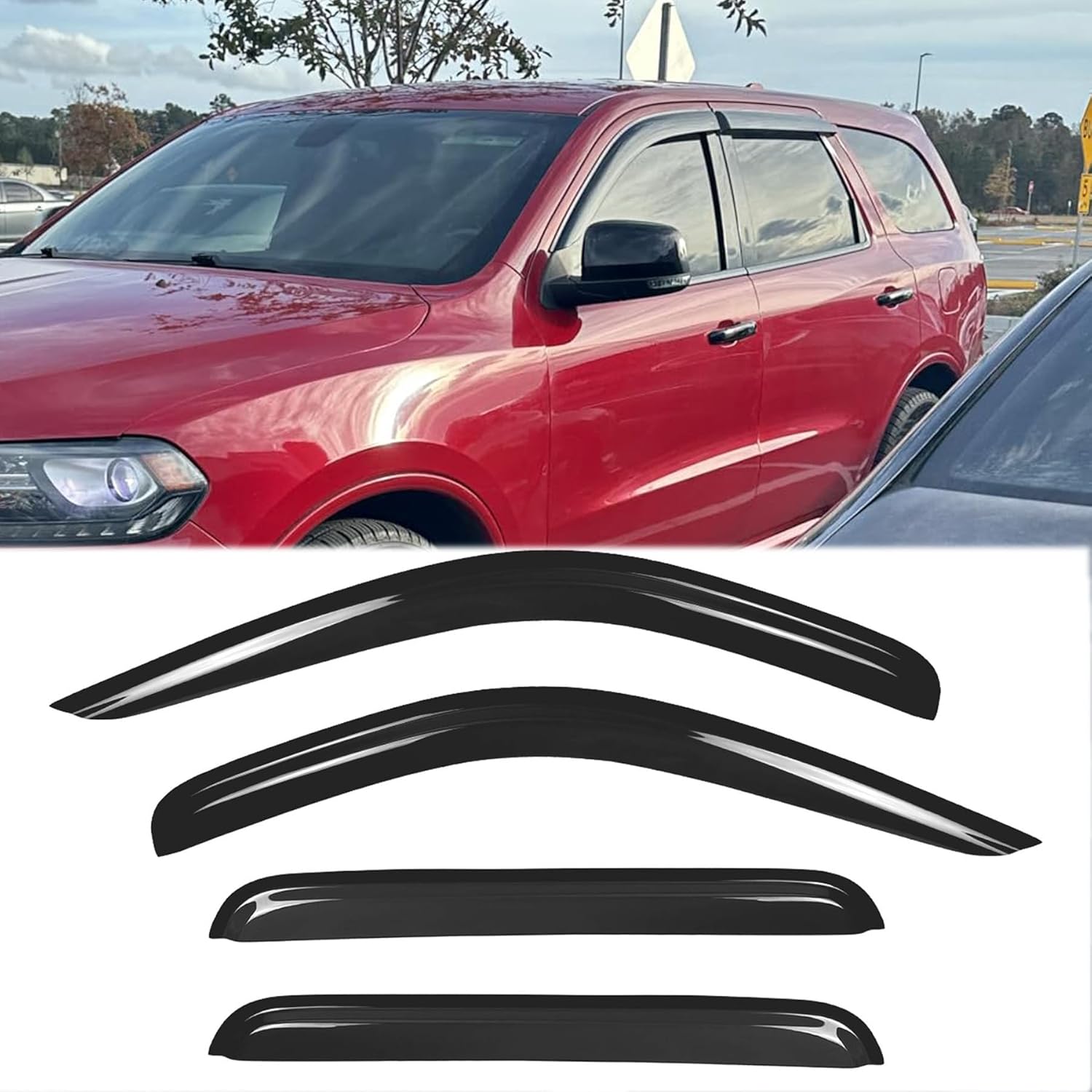4pcs Original Shatterproof Rainproof Window Wind Deflectors for Dodge 98-03 Durango,Tape-On Rain Guard Sets,Window Visor for Cars,Vent Deflector for 00-04 Dakota Crew(Quad) 94119