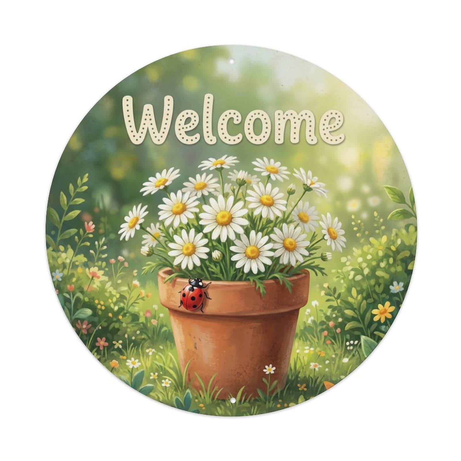 Metal Tin Sign Welcome Ladybug Daisy Patch