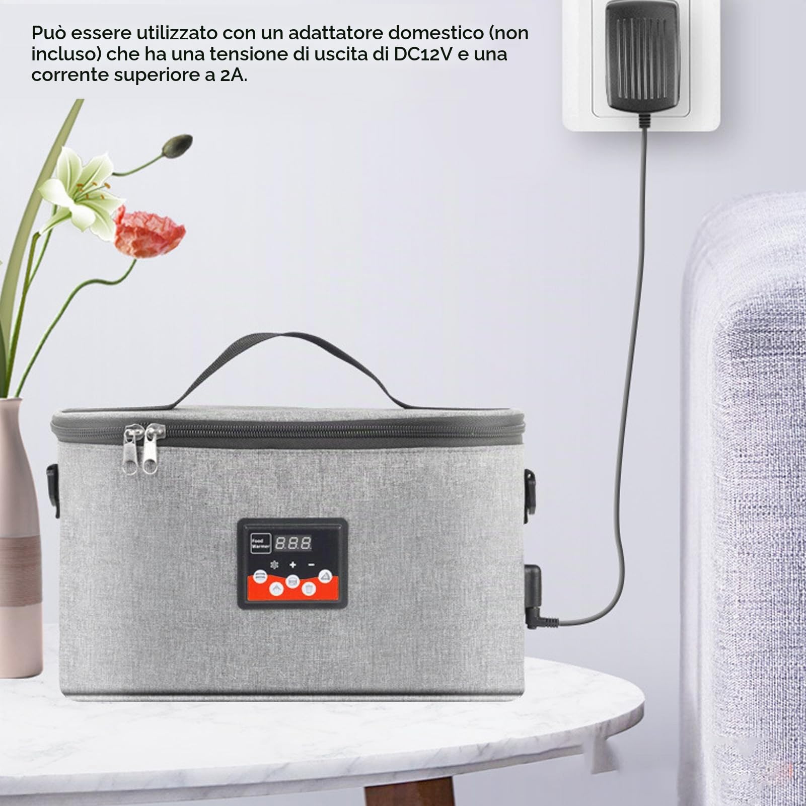 Luqeeg Borsa Termica per Auto, Scaldavivande Elettrico, Forno Portatile con Display a Temperatura Regolabile 30w 8l 12v per Cucinare e Riscaldare Gli Alimenti in Auto (GREY)