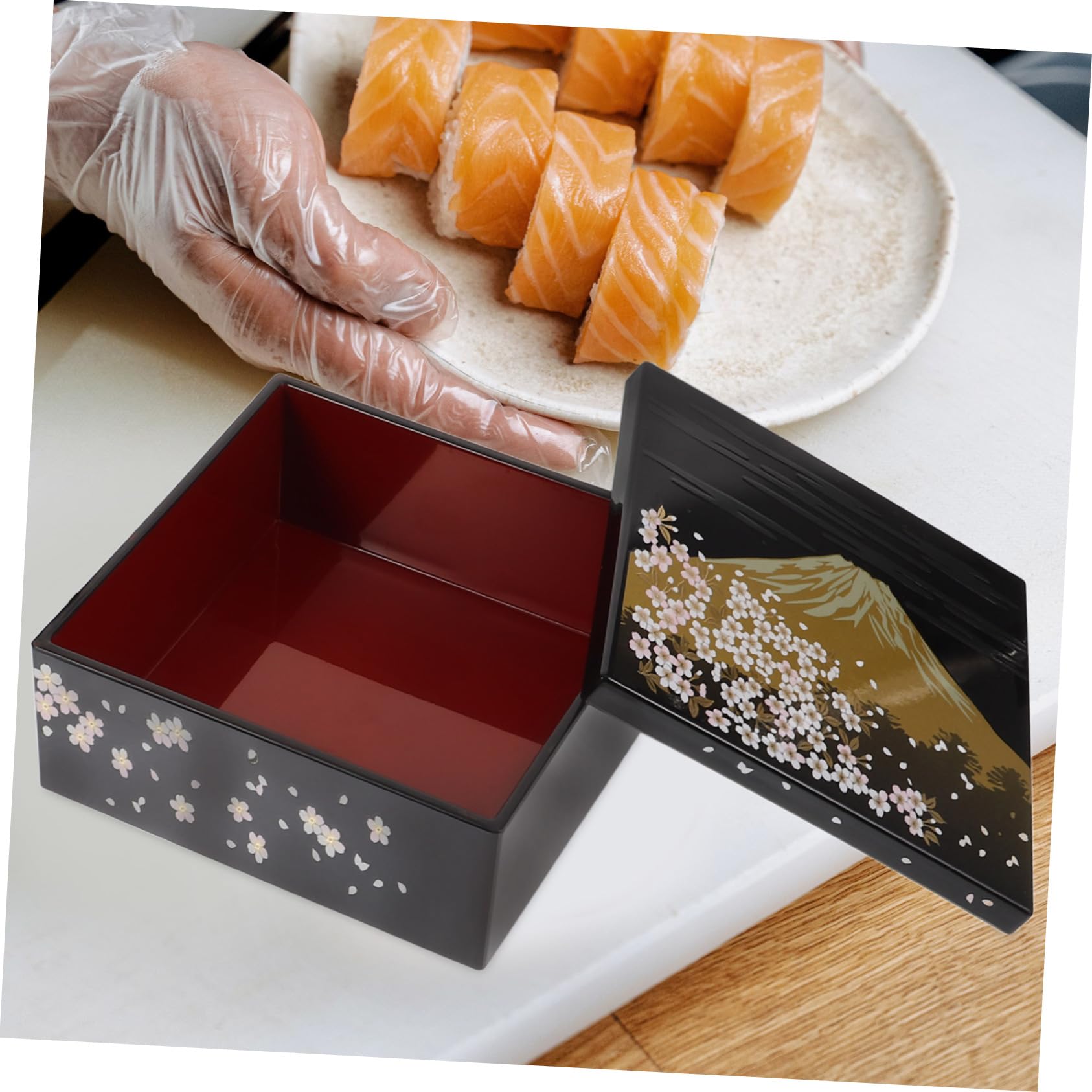 Amosfun 2 Piezas caja de sushi bento japones caja de merienda envases de snack para adultos bandeja de sushi japonés contenedor de almuerzo lindas cajas de sushi el plastico