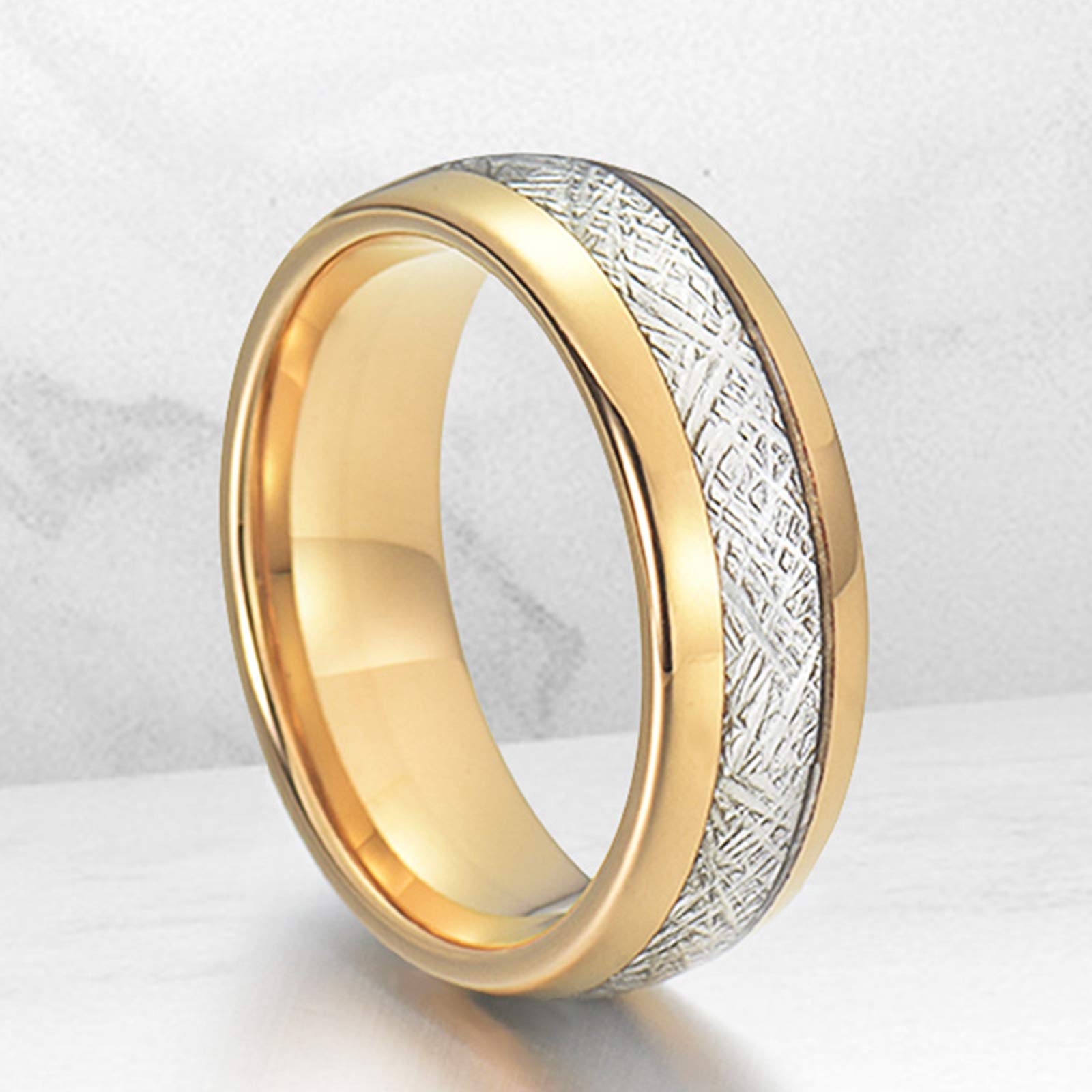 Collar de anillo de tungsteno, collar de pareja grabado 8 mm oro anillo de incrustación de plata de metal colgante