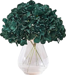 Artificial Hydrangea Flowers Emerald Green Heads 10 Fake Hydrangea Silk Flowers for Wedding Centerpieces Bouquets DIY Floral Decor Home Decoration with Stems