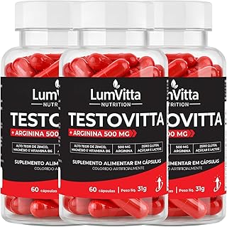 Kit 3x Testo TestoVitta + Arginina 60 Cápsulas Disposição Nos Treinos Pump Recuperação Vitaminas Minerais Boro Magnésio Zinco Matéria Prima Premium