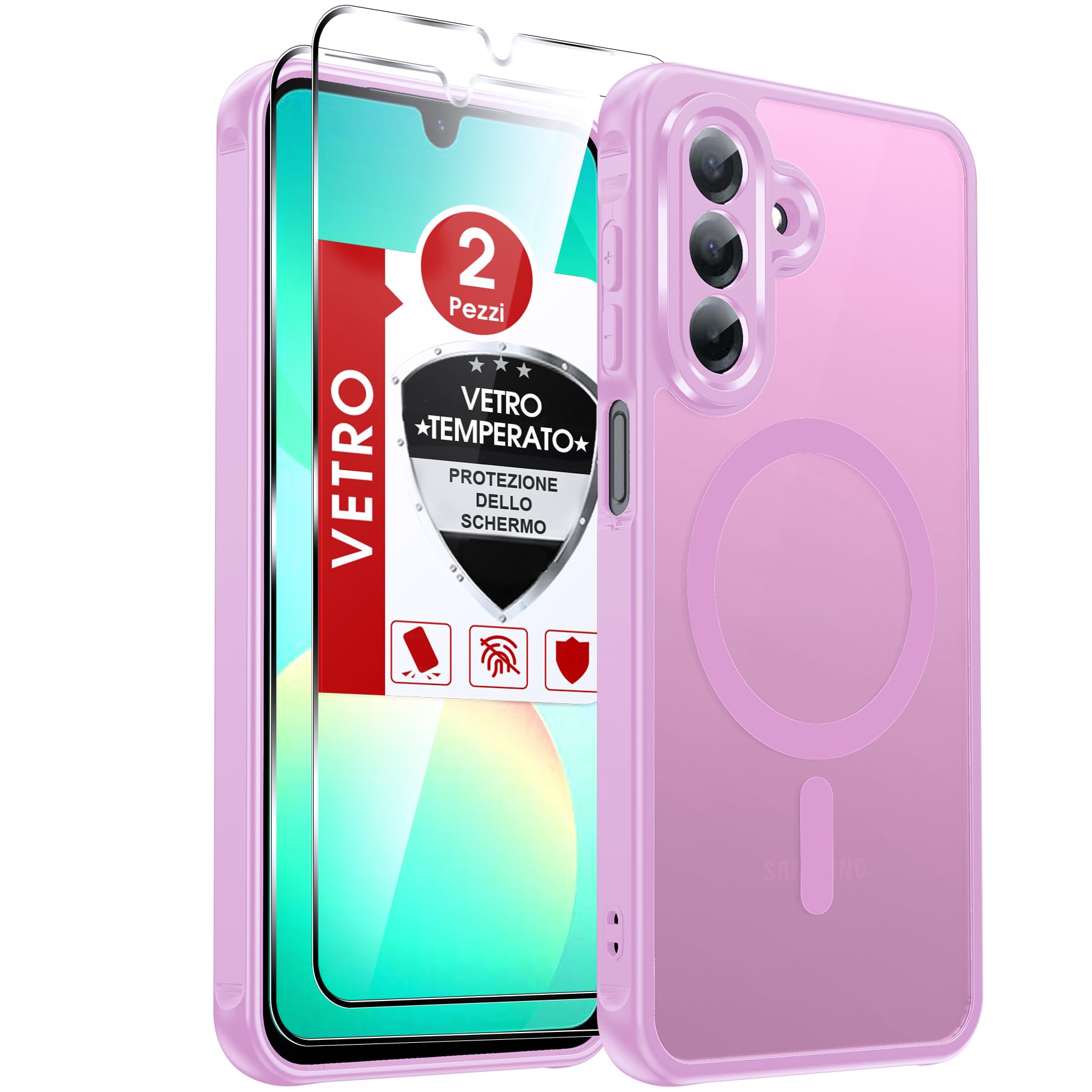 LeYi Cover Magnetica per Samsung A26 5G con 2 Pezzi Vetro Temperato, Custodia per Galaxy A 26 Traslucida Opaca Anti-Impronte Resistente ai Graffi Paraurti in TPU Antiurto Protettiva Case, Rosa