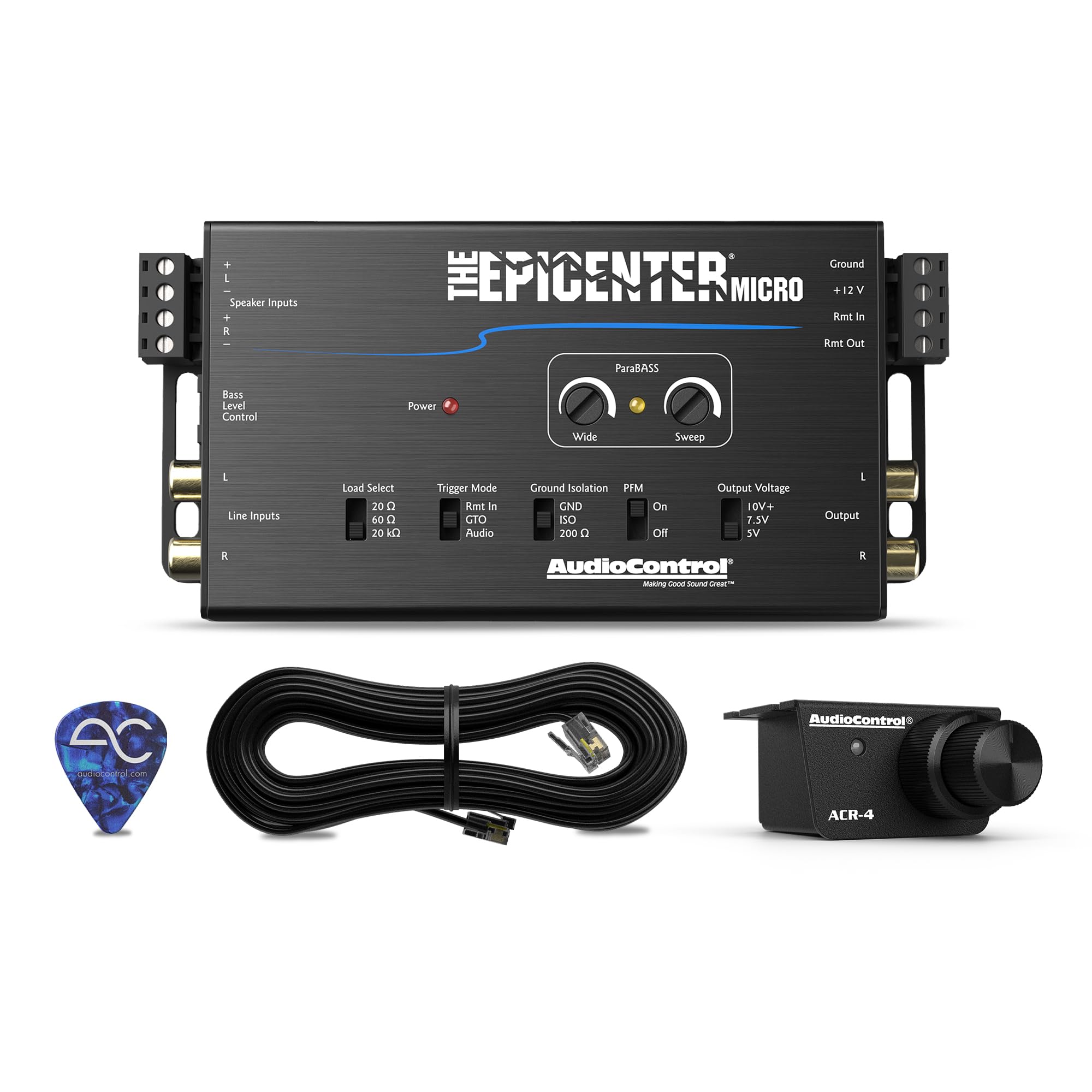 The EPICENTER Micro Bass Restoration Processor & Line Output Converter, Car Audio Compact Bass Booster w/ACR-4 Remote Control