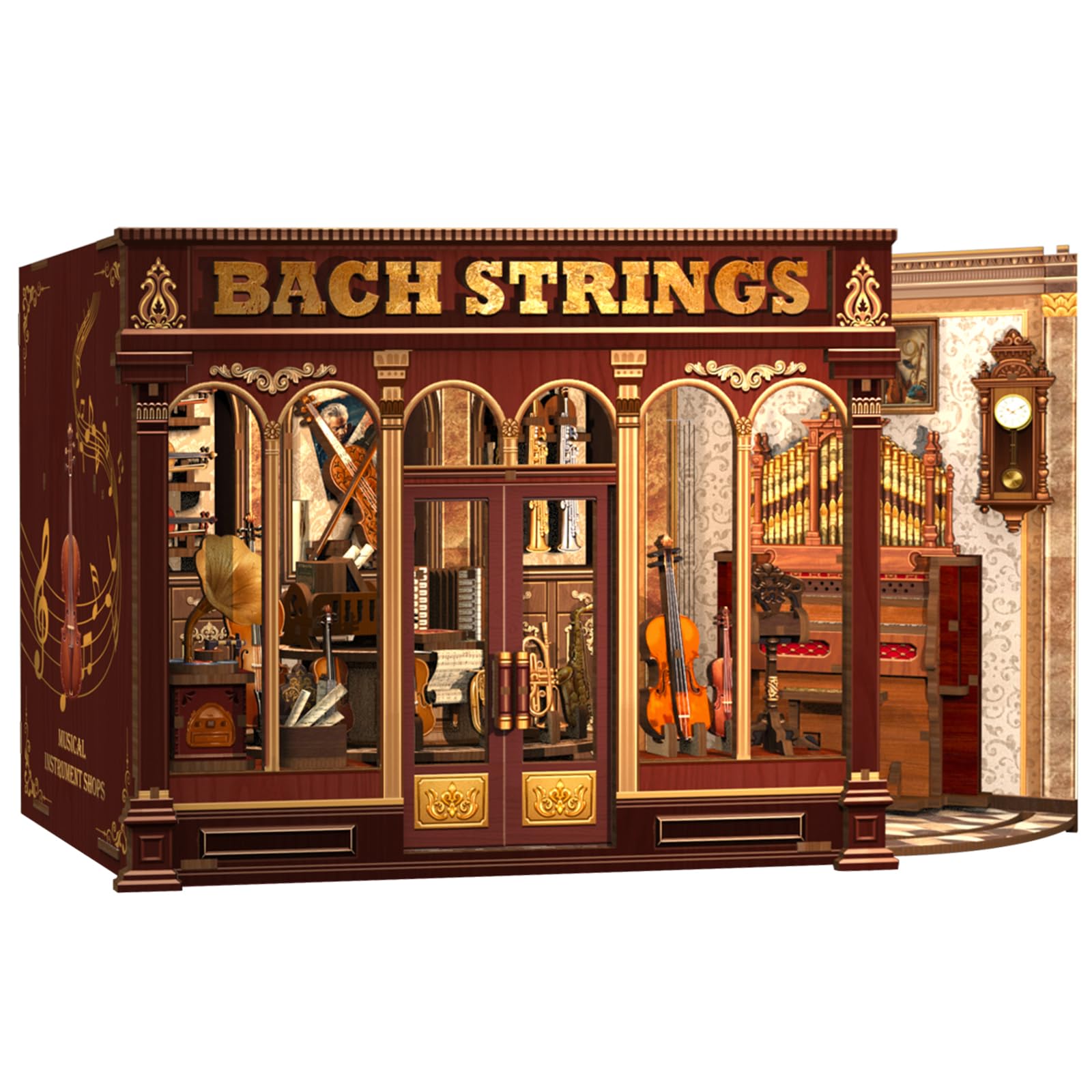 Fsolis DIY Book Nook Kit & Puppenhaus mit LED-Beleuchtung - Kreatives Miniatur-Modell für Regale, Geschenkidee für Erwachsene/Jugendliche(Bach Strings)
