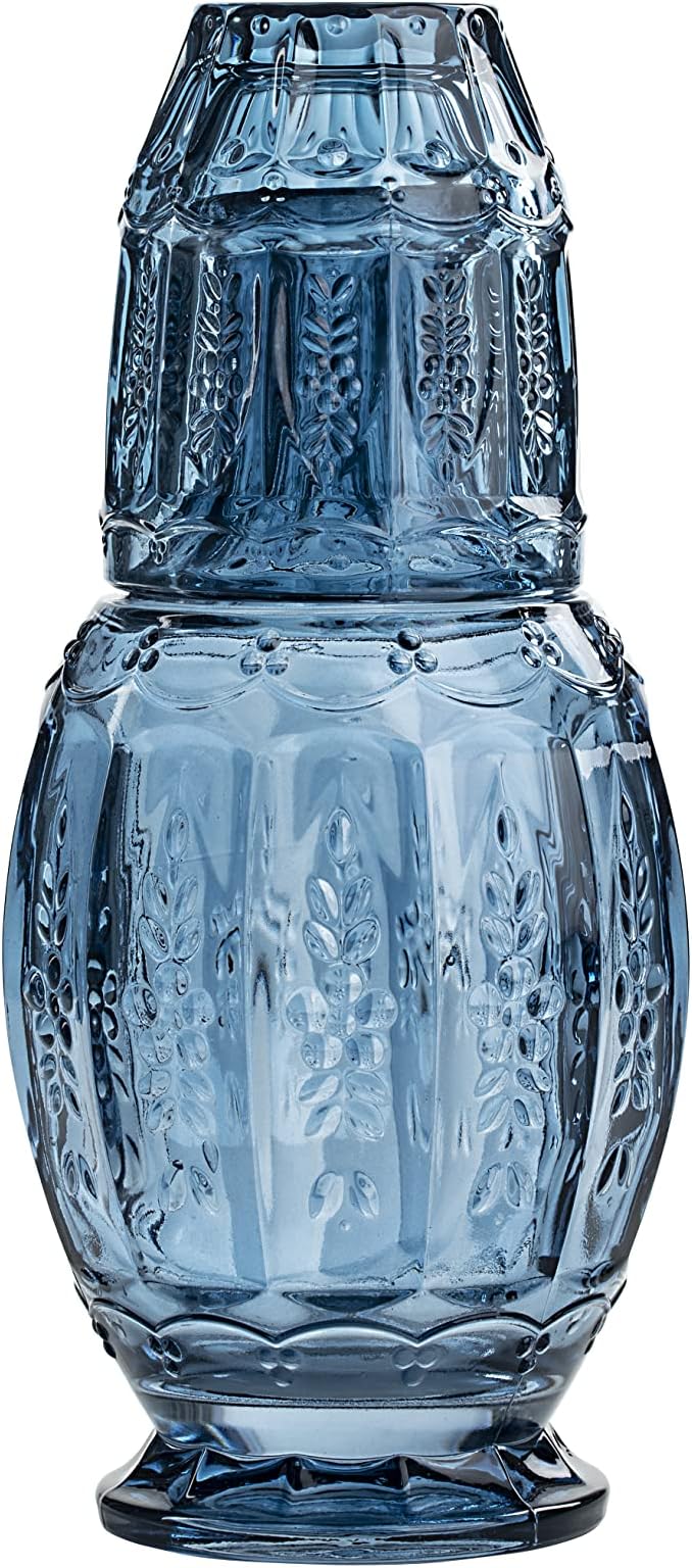 Elle Decor Elle DÃƒ©cor Vintage Bedside Water Carafe With Tumbler ââ‚¬â€œ Elegant Pitcher and Matching Drinking Glass Doubles As Lid