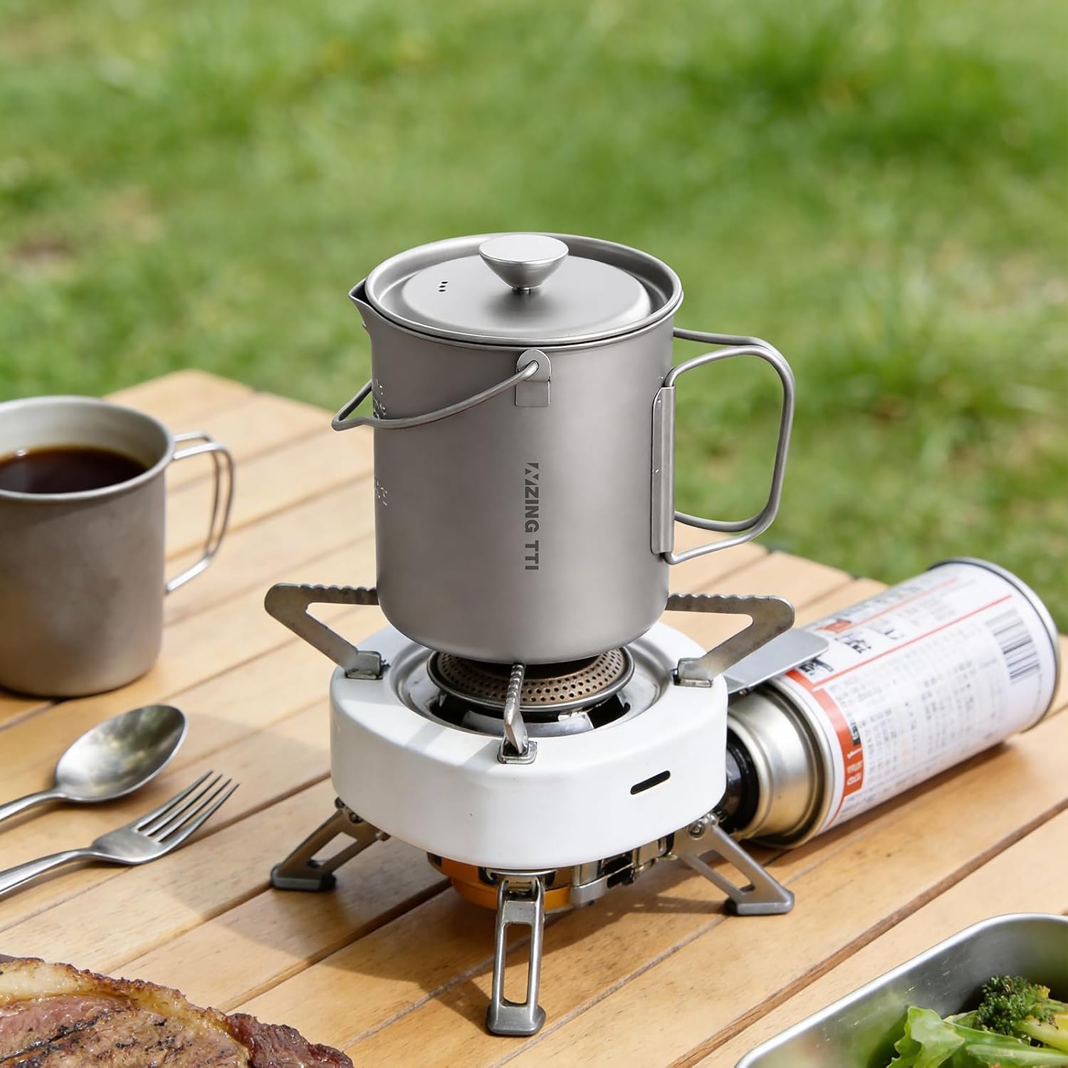 TII ZING Pure Titanium Portable Coffee Press 750ML，camping coffee pot, Ultralight French Press Pot, Cooking & Survival | Compatible with Camp Stoves